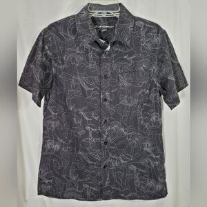 Mushroom Design Black Button-Up Shirt